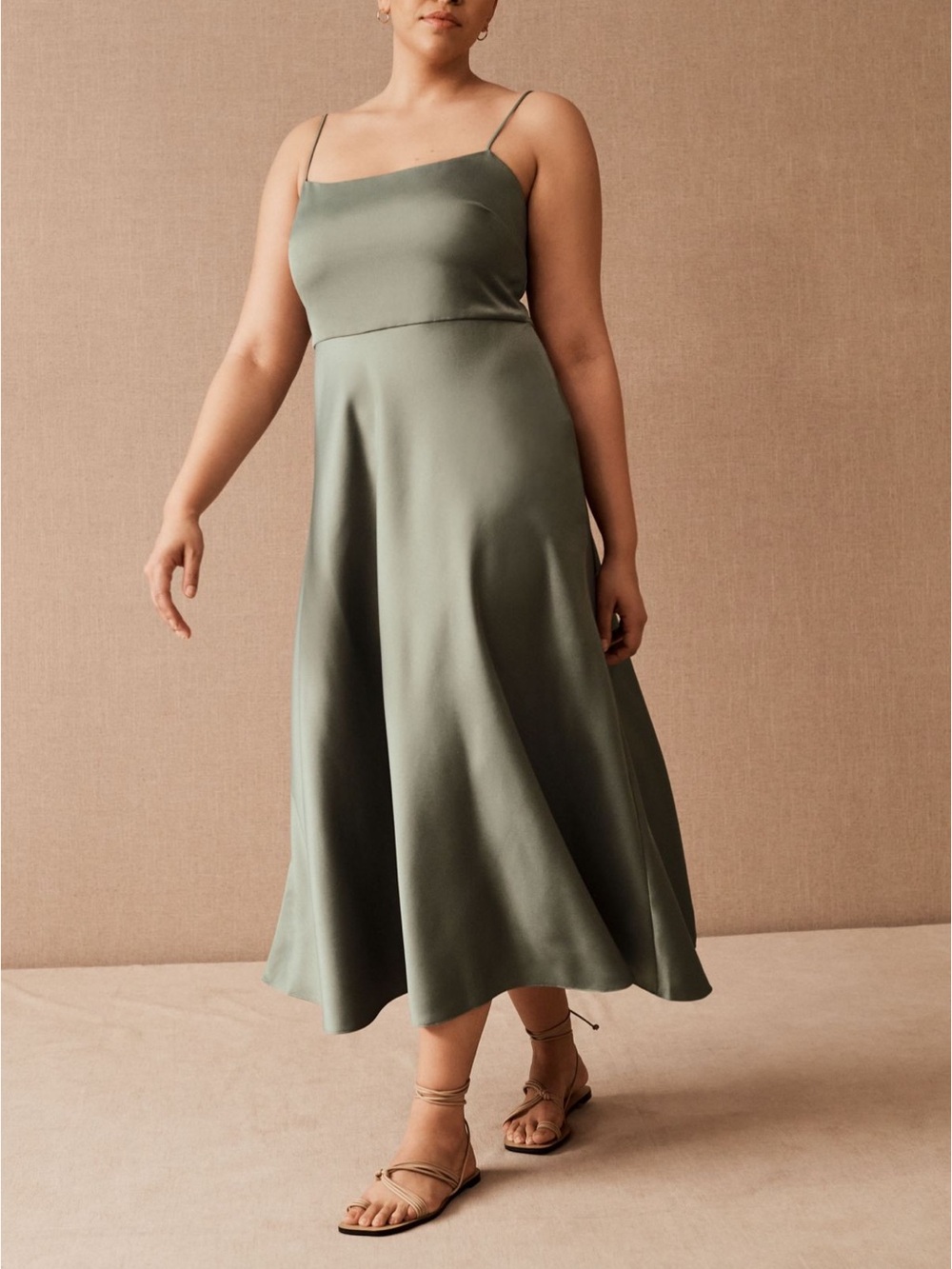 BHLDN Leti Dress Satin Slip Midi Dress in Sage Green - Picture 3 of 8